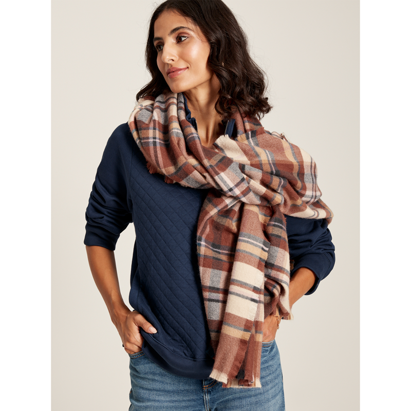 Joules Bracewell Large Check Blanket Scarf - Brown Check-3